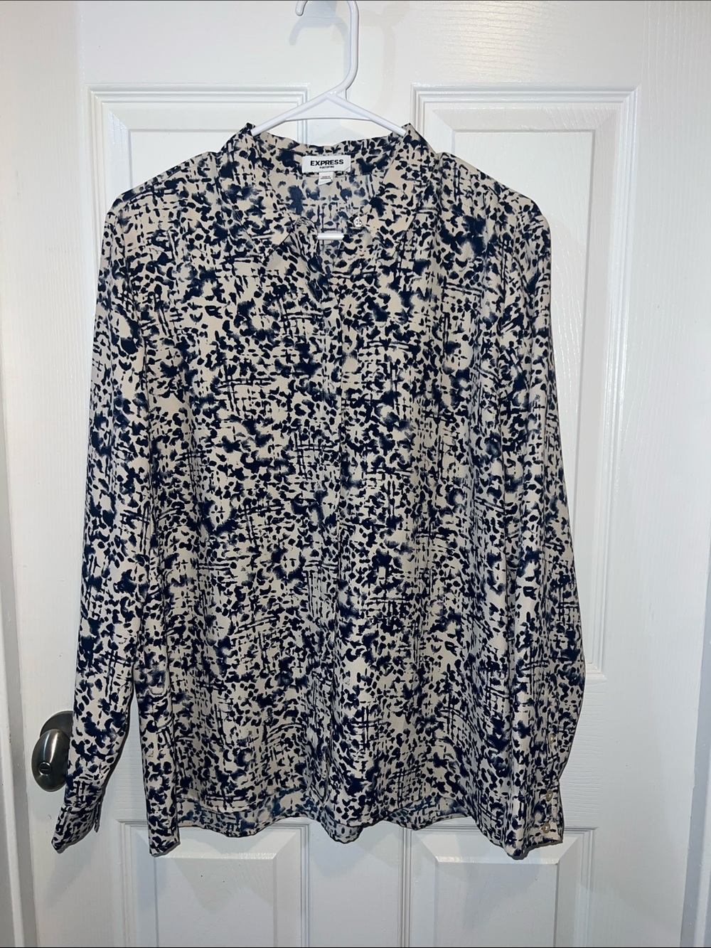 Express Cream Blouse with Navy Abstract Print